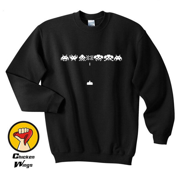 Space Invaders Gamer Gaming Retro Funky Arcade Top Crewneck Sweatshirt Unisex More Colors XS - 2XL